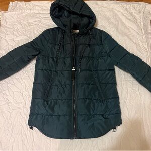 Dark Green Hooded Puffer Jacket